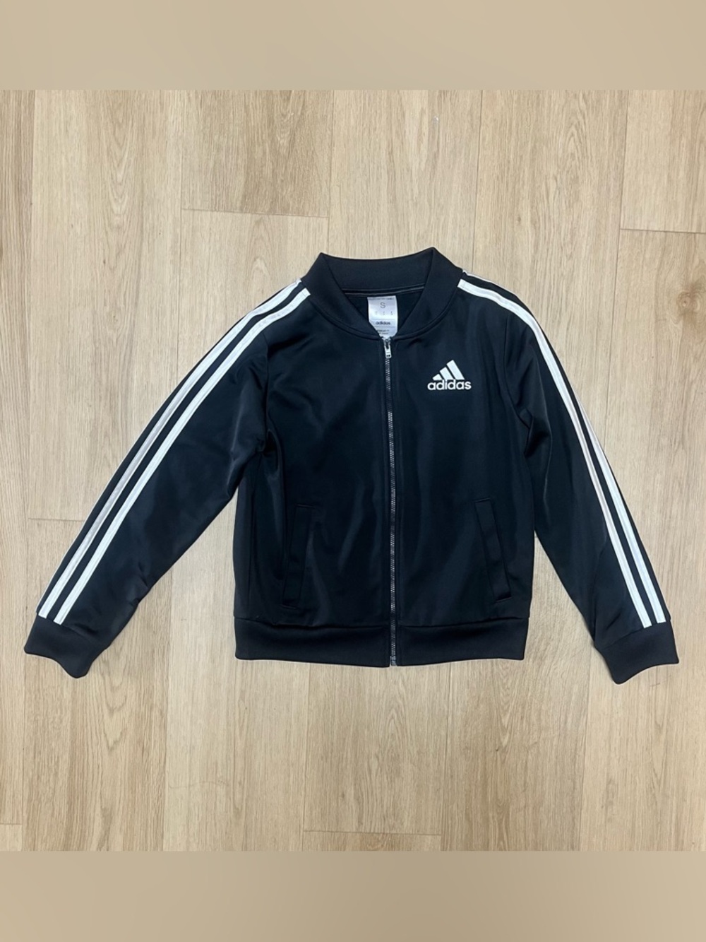 adidas Black Jacket with White Stripes and Logo